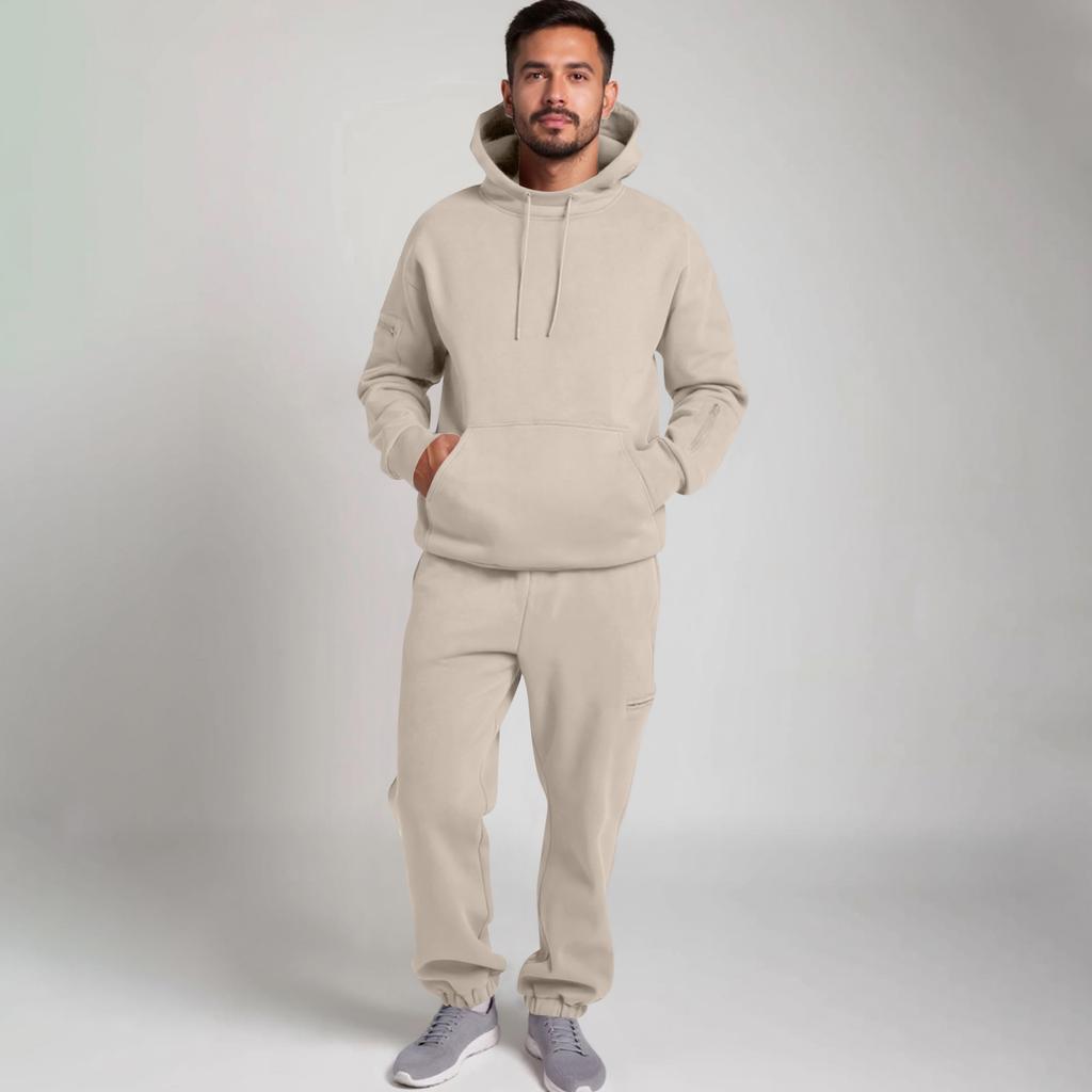 Unisex Fashion Solid Color Flight Mode Travel Hoodie Sports Shirt With Built In Eye Mask Sports Pants Loose 2-piece Set