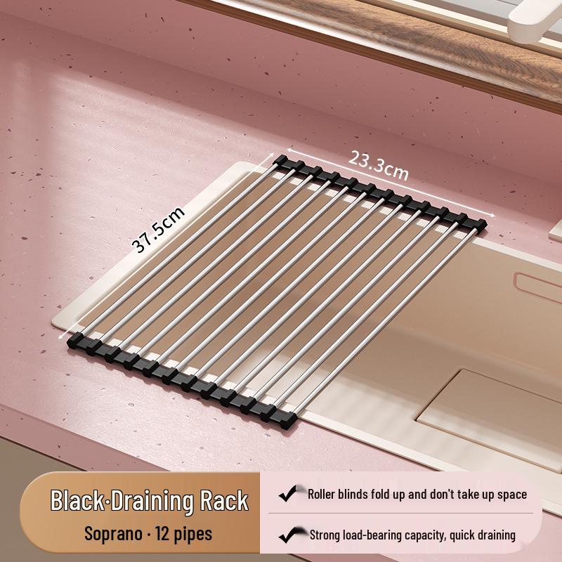 

Foldable Kitchen Sink Dish Rack with Heat Insulation Pad