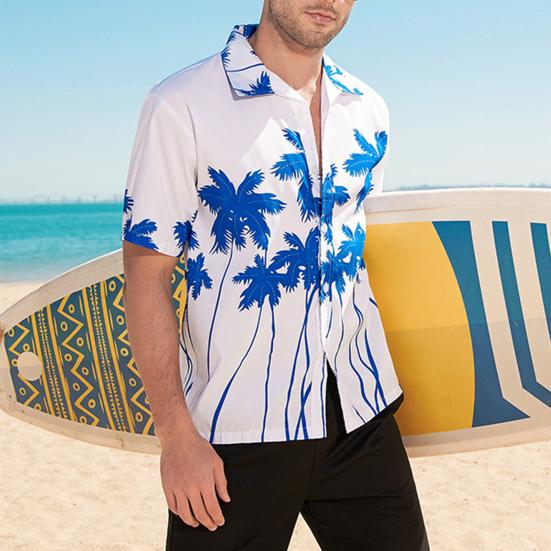 Strandskjorte Løs Enkeltspent Hawaii Bananprint Korte Ermer Sommerstopper Hverdagsklær