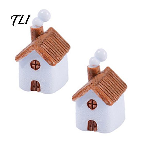 Eco Bottle Landscaping Supplies 2Pcs Mini Chimneyed Cottage Resin Figurines, Rural House Building Ornaments for DIY Micro Landscape Accessories Fairy
