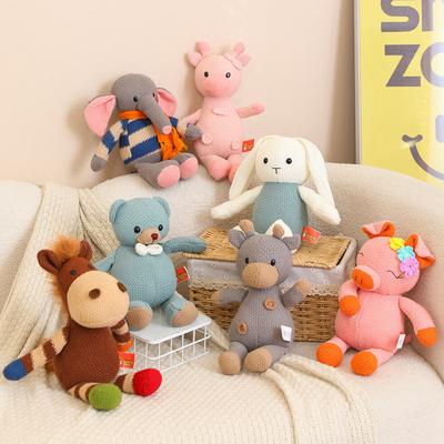 Non-Toxic Knitted Animal Series Soft Stuffed Plush Toy Cute Rabbit Elephant Giraffe Woodland Plushies Doll Jungle Safari Birthday Kid Gift