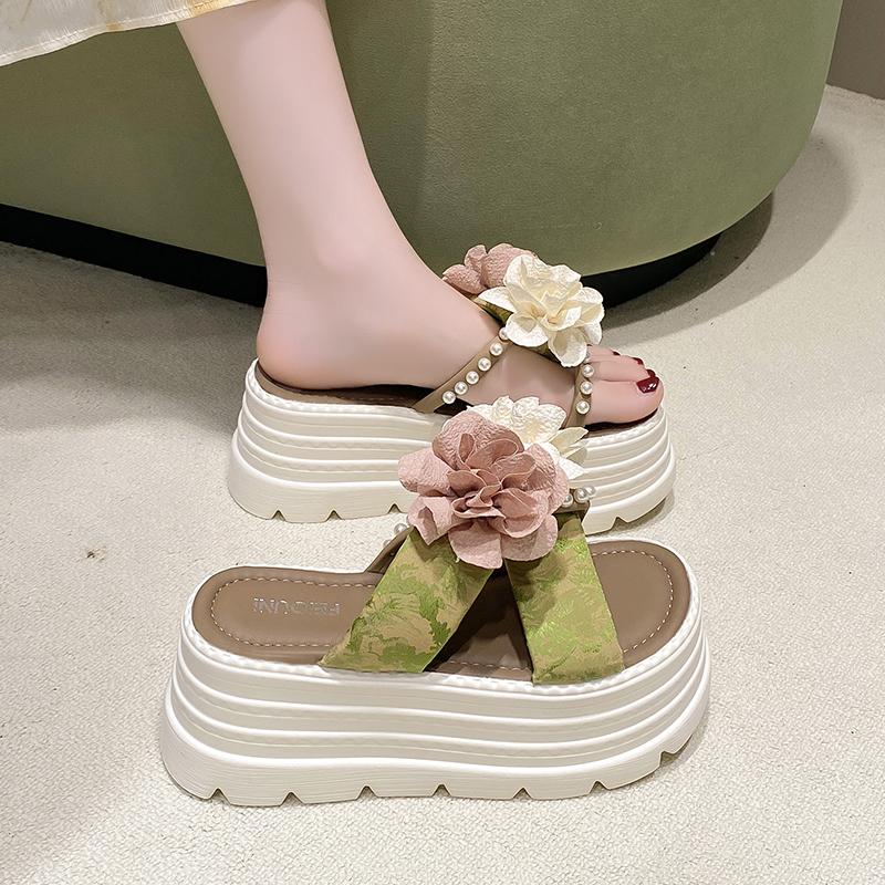 Fashion 7.5CM Heels Wedge Slides Sandals Women Casual Outdoor Slippers Female Summer Non Slip Beach Slipper Walking Chunky Shoes Woman