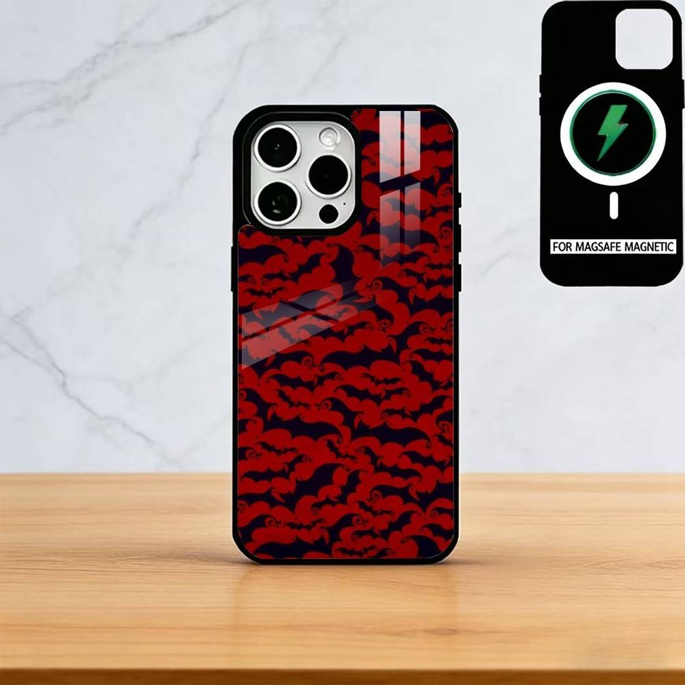 Vintage Red Bats Skull Trendy Pattern Phone Case For iPhone17,16,15,14,13,12,11 Plus,Pro Magnetic with Magsafe Wireless Charging