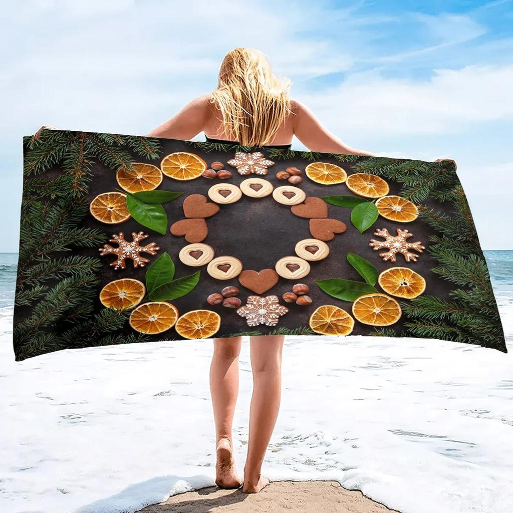 Christmas Beach Towel,Beach Towel Oversized Sandproof,Super Absorbent Sand Free Thin Quick Drying Microfiber Beach Towel