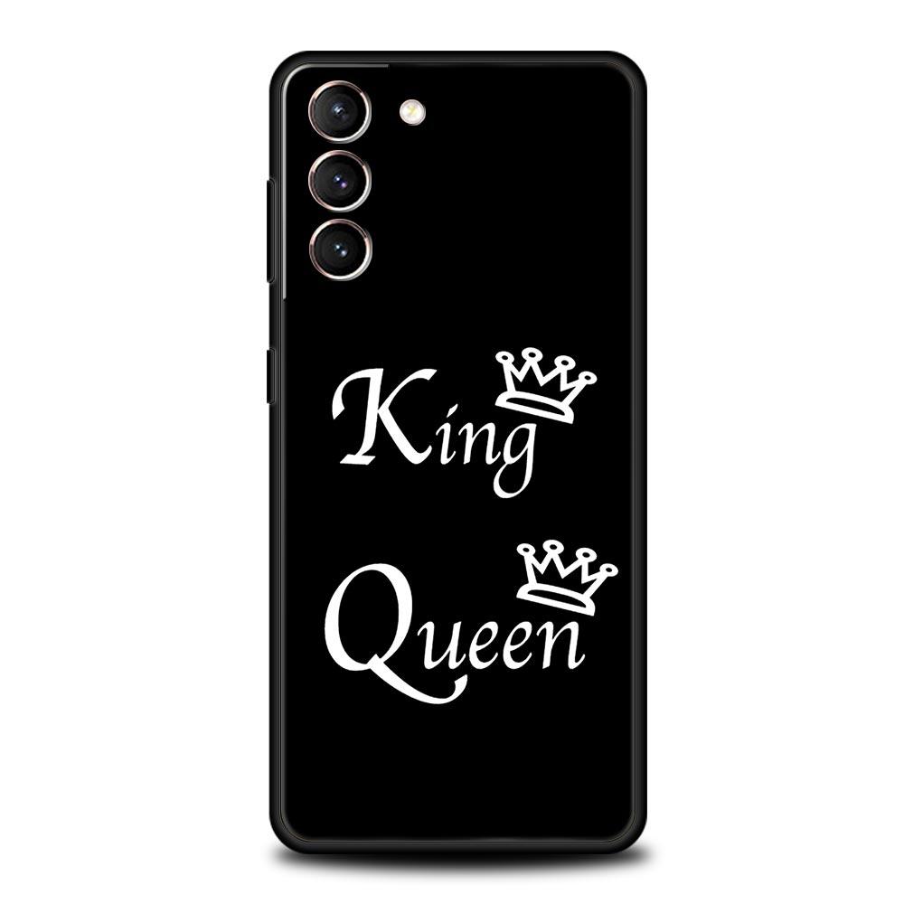Couple Style Cartoon Crown king Queen Phone Case For Samsung Galaxy S24 S23 S22 S20 Ultra S21 FE 5G S10 S9 Plus S10E S8 Cover