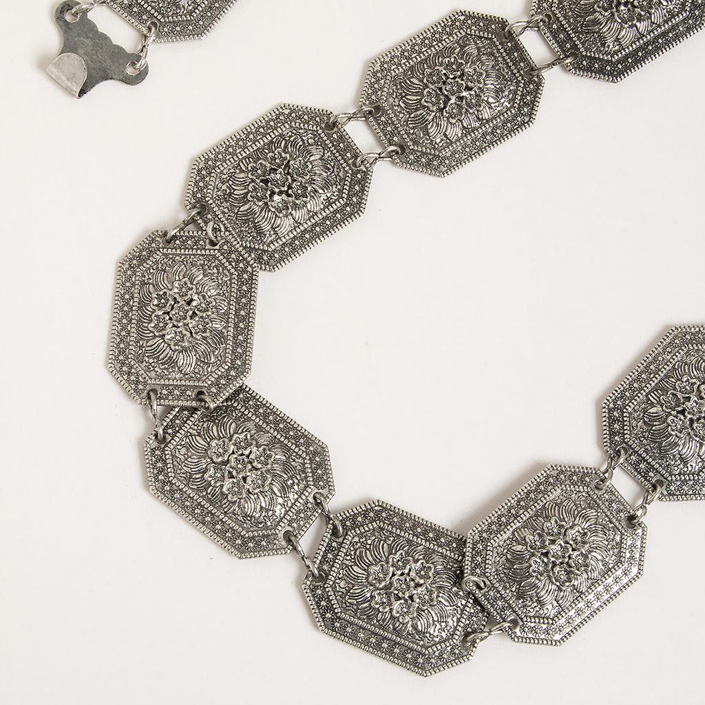 New Retro Women's Geometric Heavy Industry Engraving Ethnic Style Flowers Fashionable Metal Waist Chain