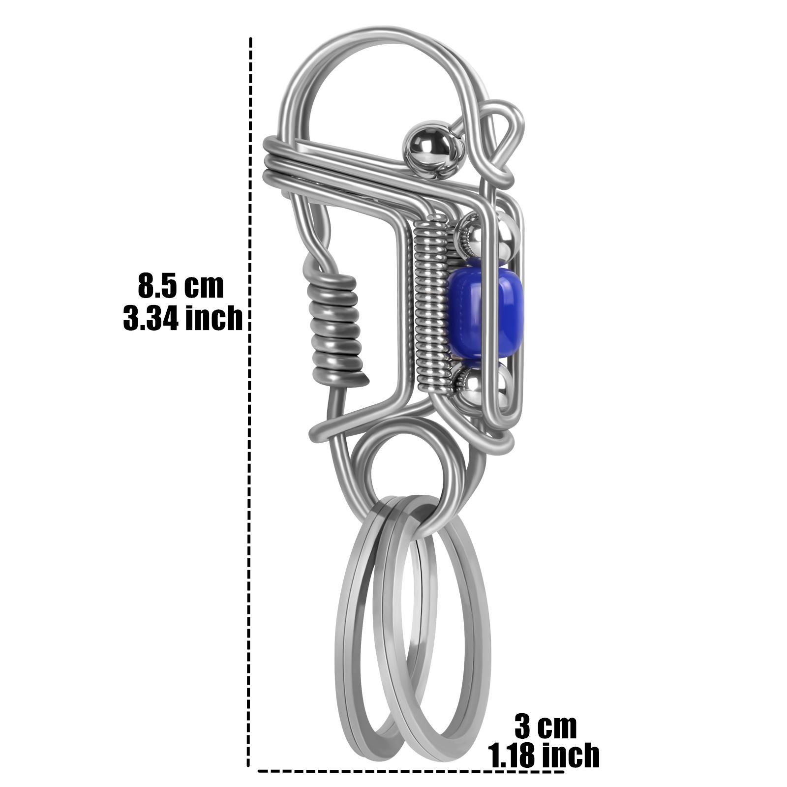 

Stainless steel Keychain, Handmade Matte Round Blue Bead Charm Mechanical Car Key Ring, Men s Outdoor Small Trinket Decoration 8.5 cm