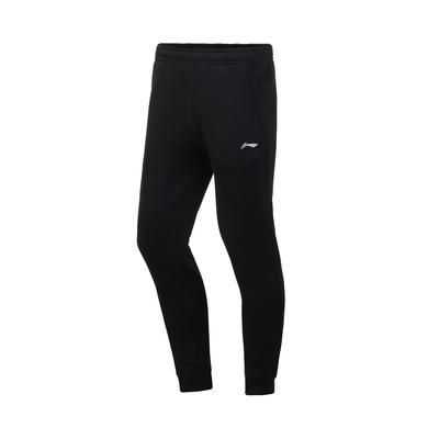 Li Ning Série Fitness Cor Sólida Casual Elástico na Cintura Calças Esportivas de Tricô Calças Masculinas Preto AKLTB53-1