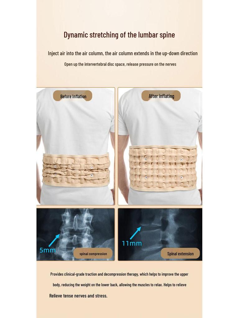Unisex nafukovací bederní podpůrný pás pro dekompresi a korekci