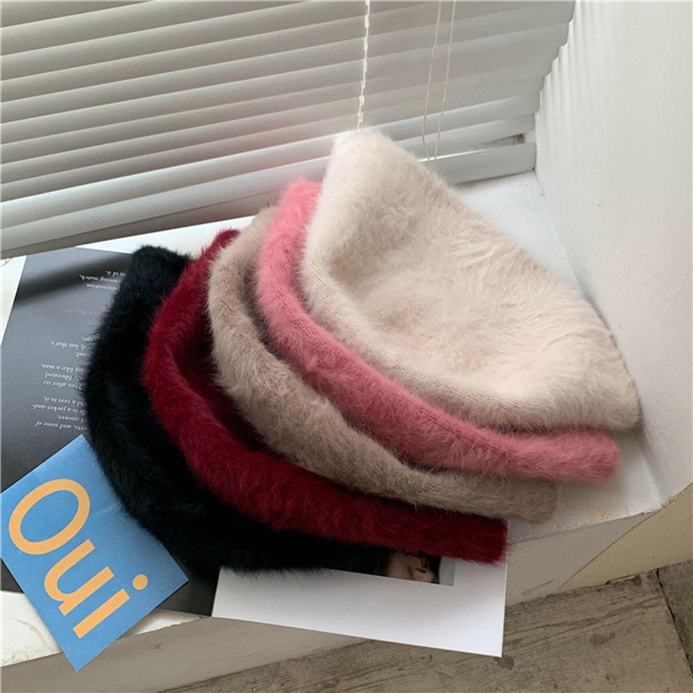 Rabbit Fur Unique Solid Color Korean Style Hat Women Bucket Hat Fashion Design Plush Fisherman Hat