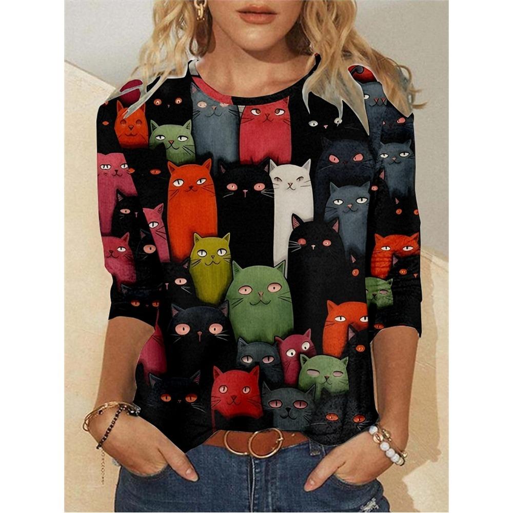 

T-shirt Round Neck Long Sleeve 3D Printed T-shirt with Floral Patterns for Spring and Autumn Seasons Casual and Fashionable Short Sleeved 6XL