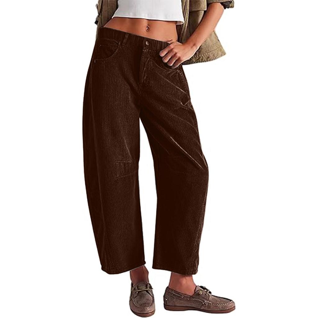 Women's Corduroy Pants Casual Women's Solid Color Corduroy Loose Straight Pants