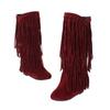 Large size boots autumn and winter new women's boots casual fringed boots college style flat-bottomed high boots women's shoes