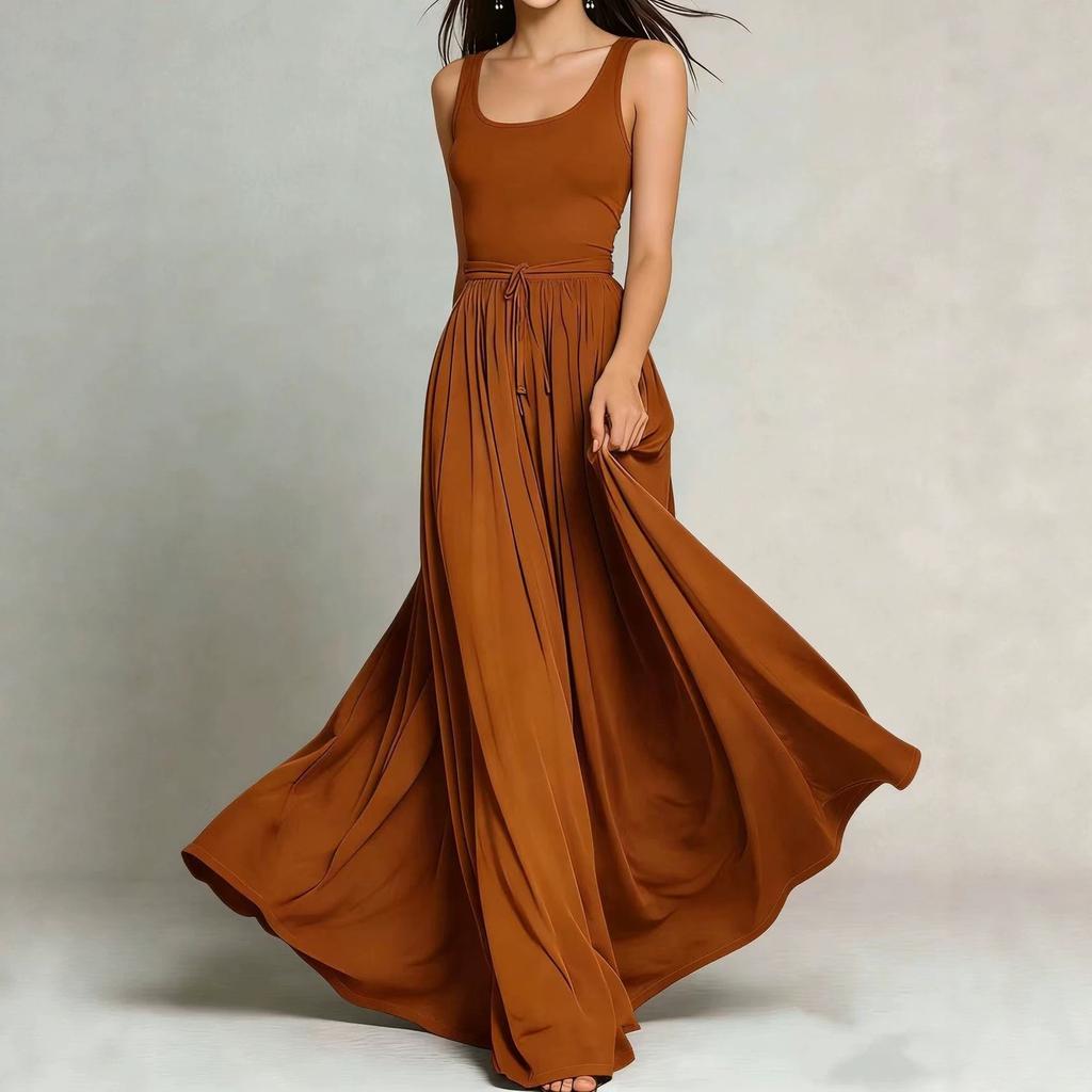 Women's Color Sleeveless Tank Dress with Pockets Long Length for Casual Everyday Wear