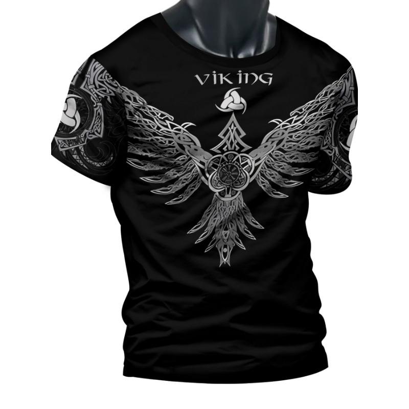 

Men s Creative Line Wing Design Pattern Printed Short Sleeve T-shirt - Casual Round Neck Polyester T-shirt, Slightly Elastic, Fits Knitted Fabric XL