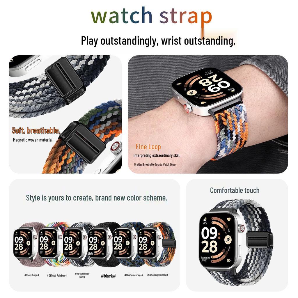 Compatible with Xiaomi Band 8/9 Pro and Redmi Watch 4/5/6: Magnetic Buckle Woven Strap