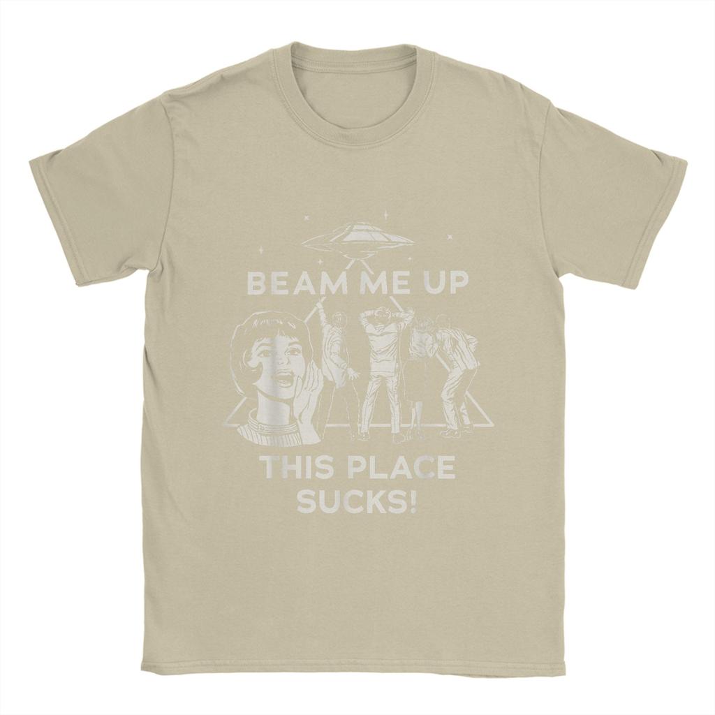 Harajuku T-Shirt Strand Beam Me Up Dieser Ort ist Mist! Hipster T-Shirts 100% Baumwolle T-Shirt für Herren Y2K-Muster Kurzarm-T-Shirts