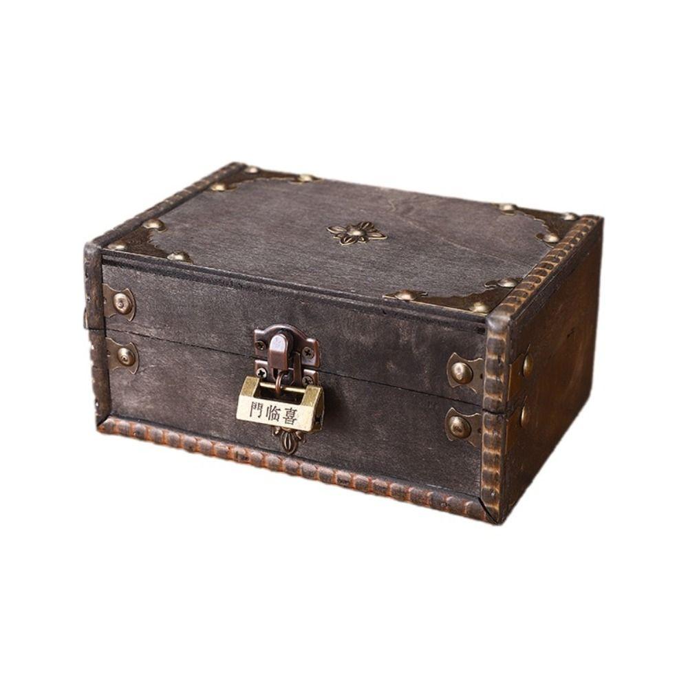 Vintage Jewelry Storage Box with a Lock Retro Style Desktop Organizer Collection Gift Box Home Use