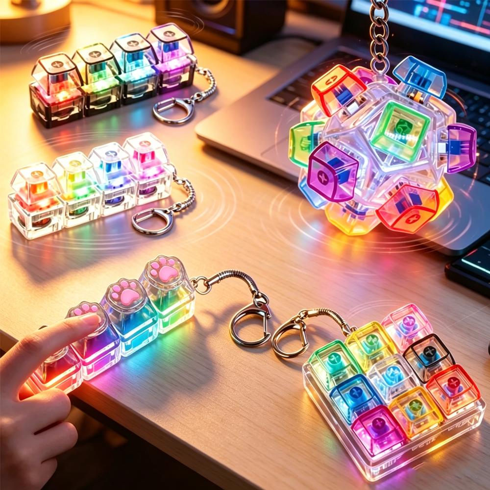 LED Toetsenbord Sleutelhanger Fidget Speelgoed - Klikbare Knoppen Stressverlichting, Draagbaar Bureau Accessoire Kantoor Decoratie Cadeau Stressverlichting Speelgoed