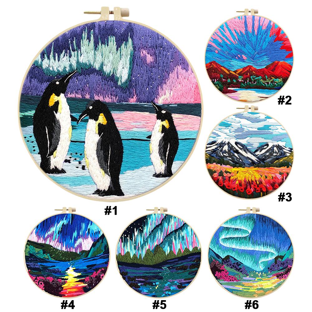 Aurora Stamped Cross Stitch Embroidery Kits with Hoop Cloth Color Thread