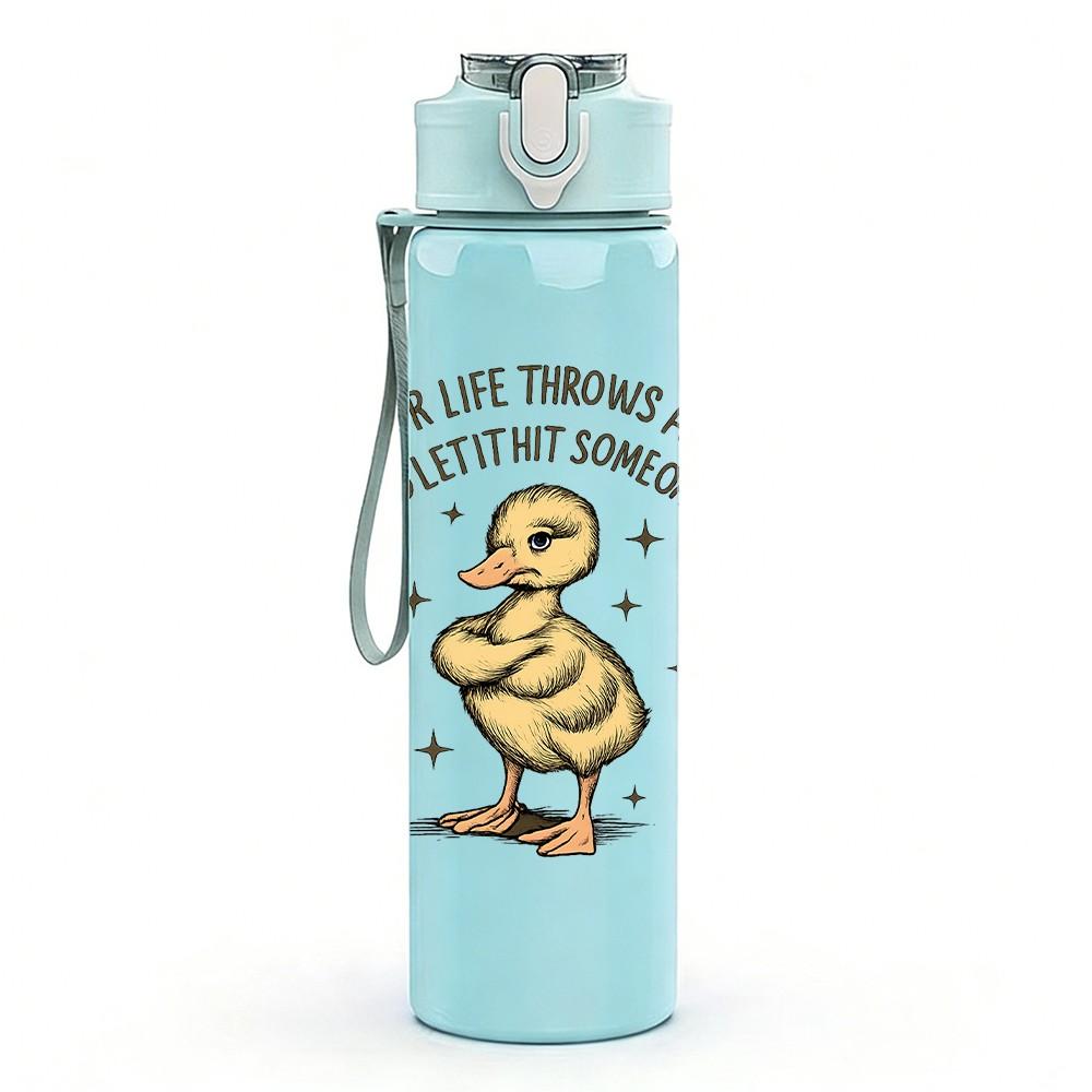 1PC Cute Little Duck Text 750ml Color Plastic Sports Water Bottle Leakproof Flip Straw Lid Suitable for Sports Office Home Use