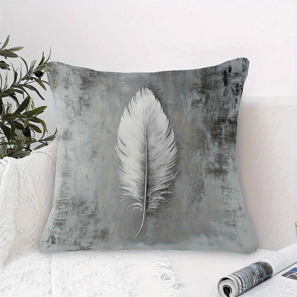 1pc Pillowcase, Gray Feather Decorative Pillow Cover - Made of Soft And Smooth Polyester Short Plush Fabric, Single-Sided Printed Pattern, 45Cm X 45Cm