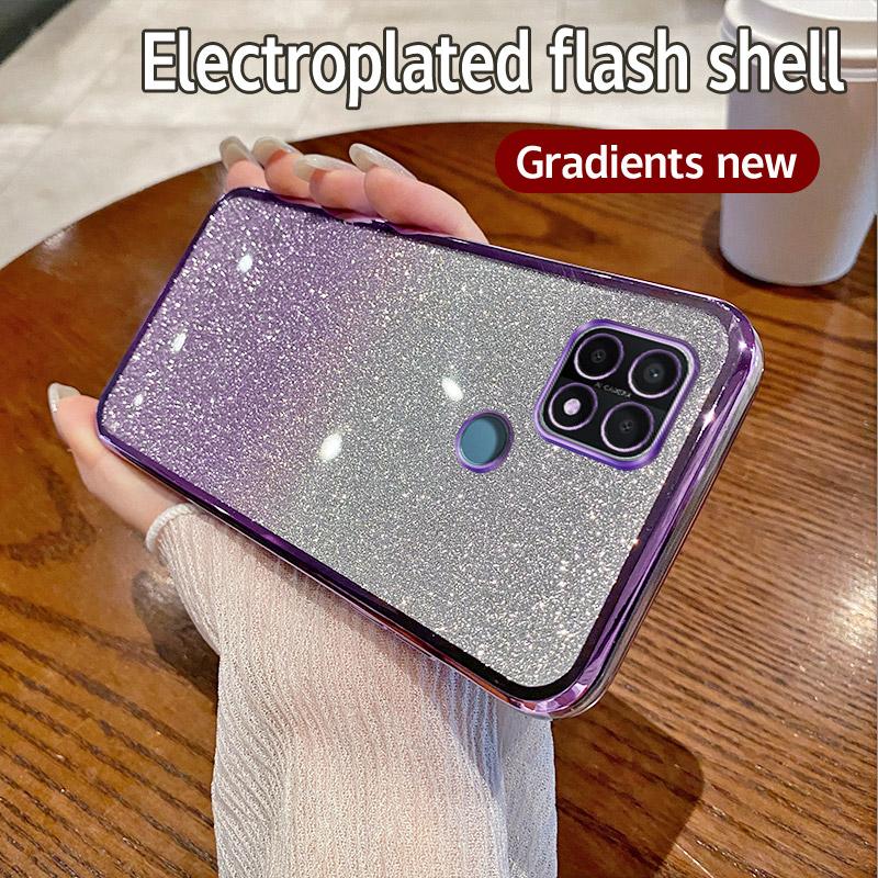 For OPPO Realme C21 Case Realme C21 Phone Case Shiny Glitter Plating Silicone Camera Lens Soft Back Cover