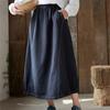 Johnature Women Vintage Skirts Solid Color Elastic Waist Cloths Spring Pockets A-Line Soft Skirts