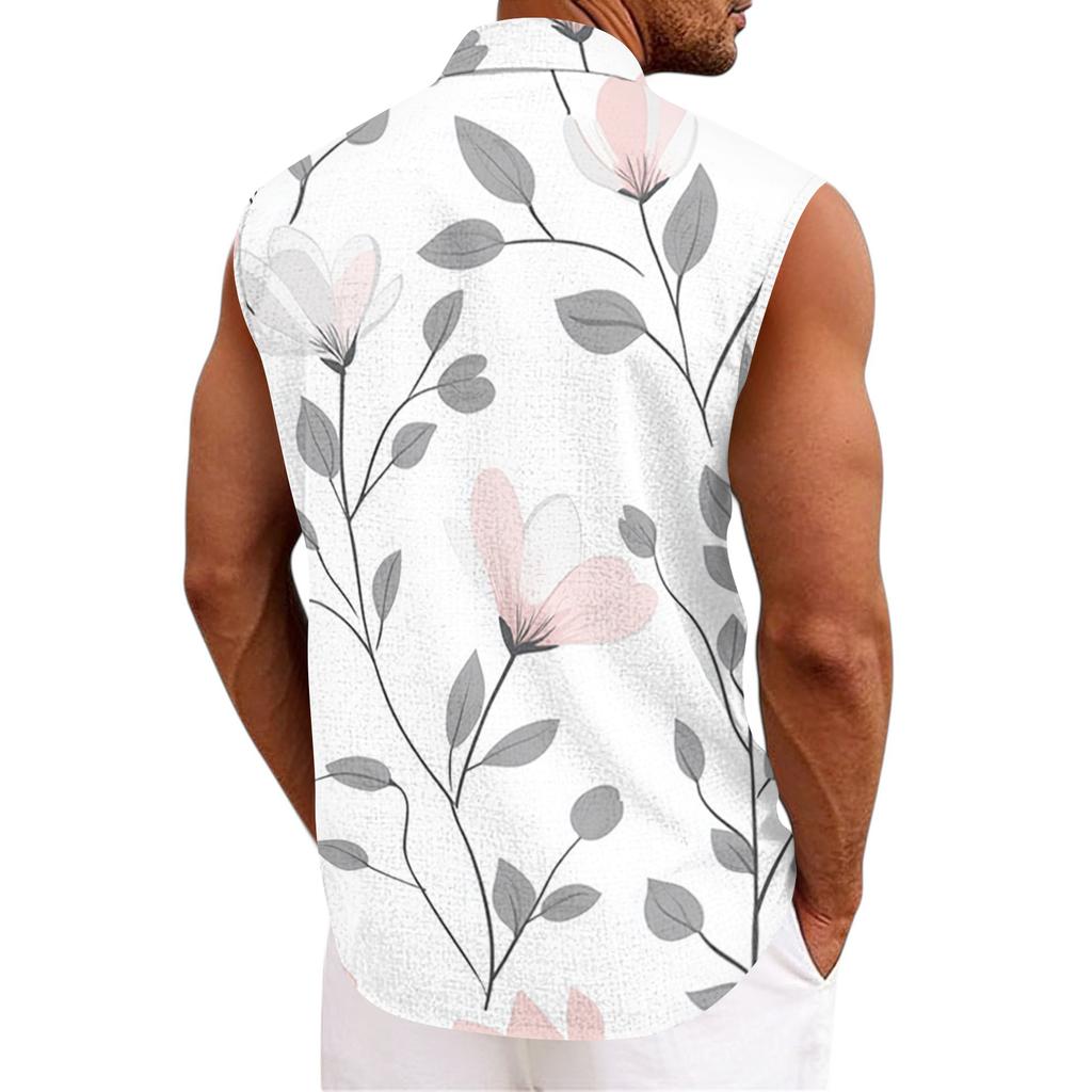 Men Tank Tops Sleeveless Shirts for Men with Button Down Collar and Tropical Print Men’s Tank Tops Men’s Tank Shirts