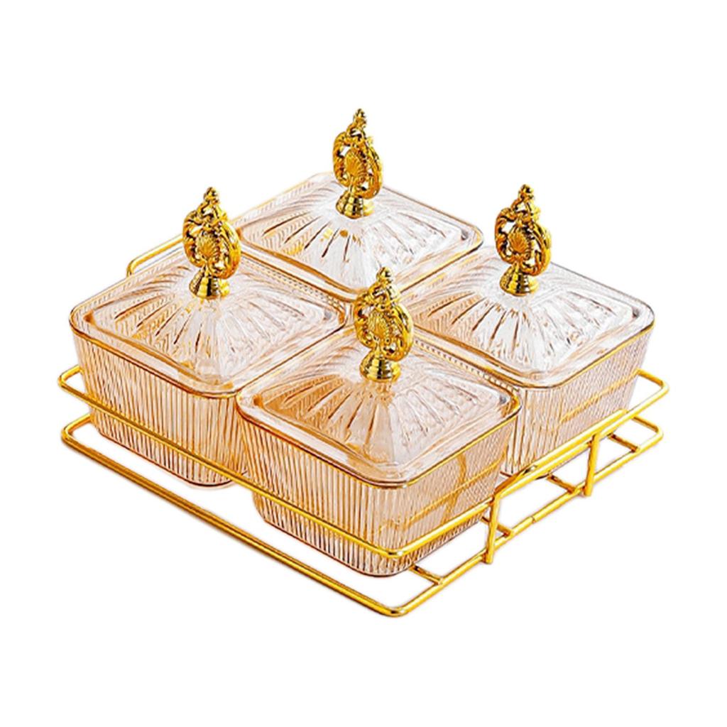 Condiment Tray Serving Platter with Lidded Bowls Divided Snack Dishes Rack Fruit Dessert Organizer