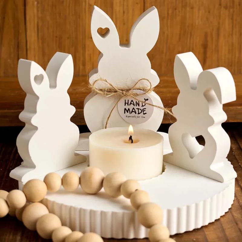 3D Heart Rabbit Silicone Candle Mold for DIY Easter Bunny Soap Plaster Concrete Resin Craft Making Home Festival Decor Art Gift