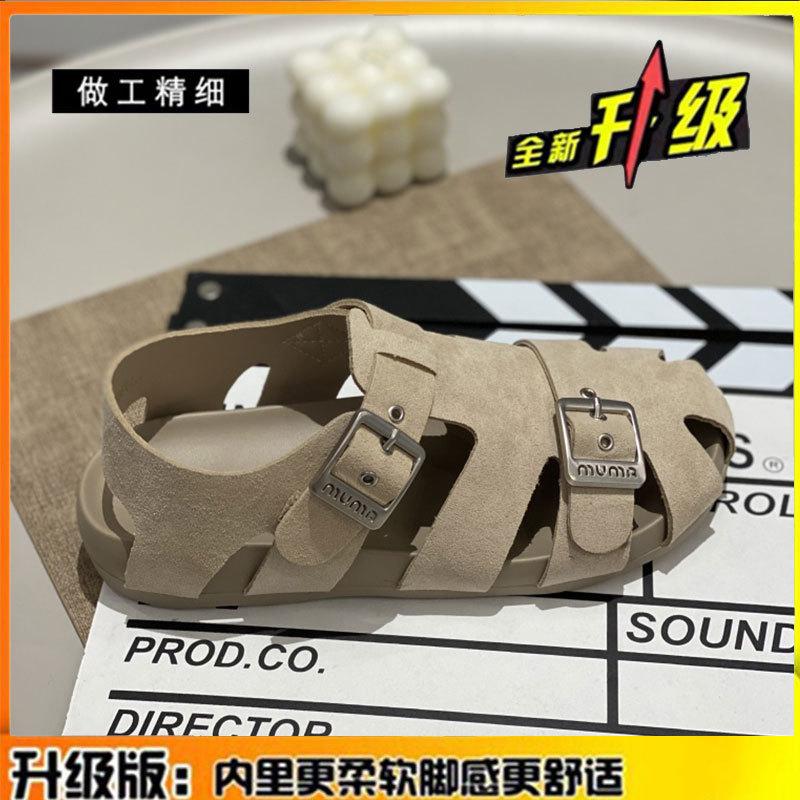 Cowhide version~ Leather platform sandals women's 2025 summer new models with skirts Hollow pig cage shoes Baotou Roman shoes
