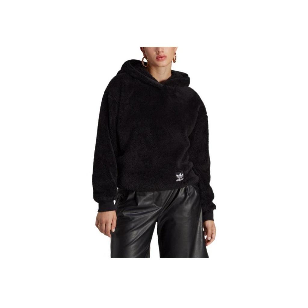 adidas Originals Solid Color Hooded Pullover Long Sleeve Sweatshirt Women Casual Loose Fit Black IC2253