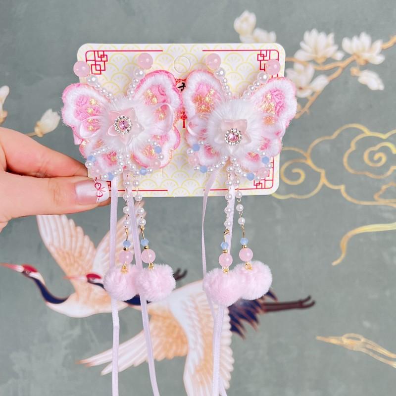 New Year Red Butterfly Hair Clips for Girls - Ancient Chinese Style, Festive & Elegant, Perfect for Hanfu or New Year's Outfits