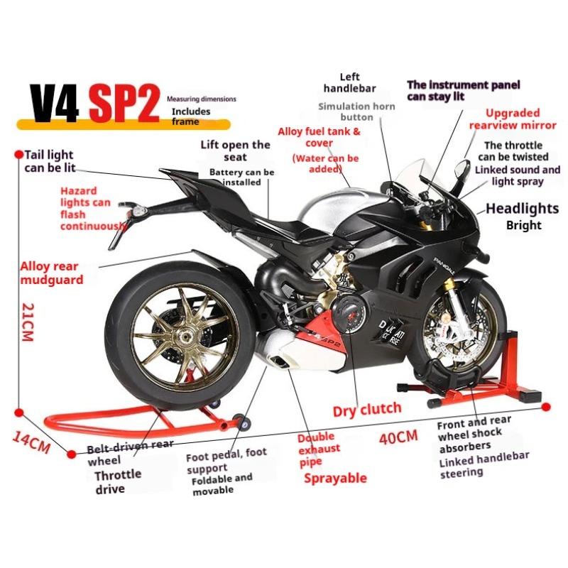 1/6 Ducati V4SP2 Rennmotorrad Legierung Druckgussmodell Dynamischer Kupplungsornament Spielzeug für Jungen Geburtstagsgeschenk für Freunde