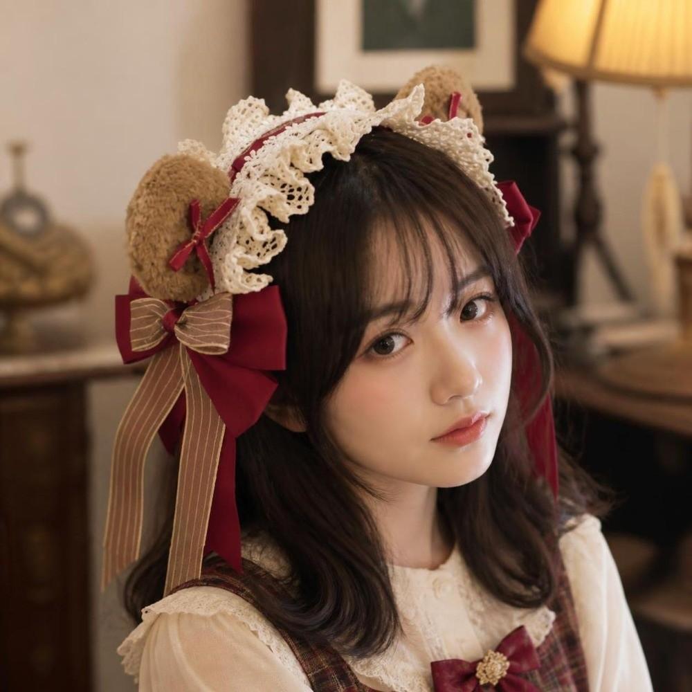 Big Bow Lolita Headband Fluffy Plush Cosplay Hair Accessory Casual Bear Ear Headband Halloween
