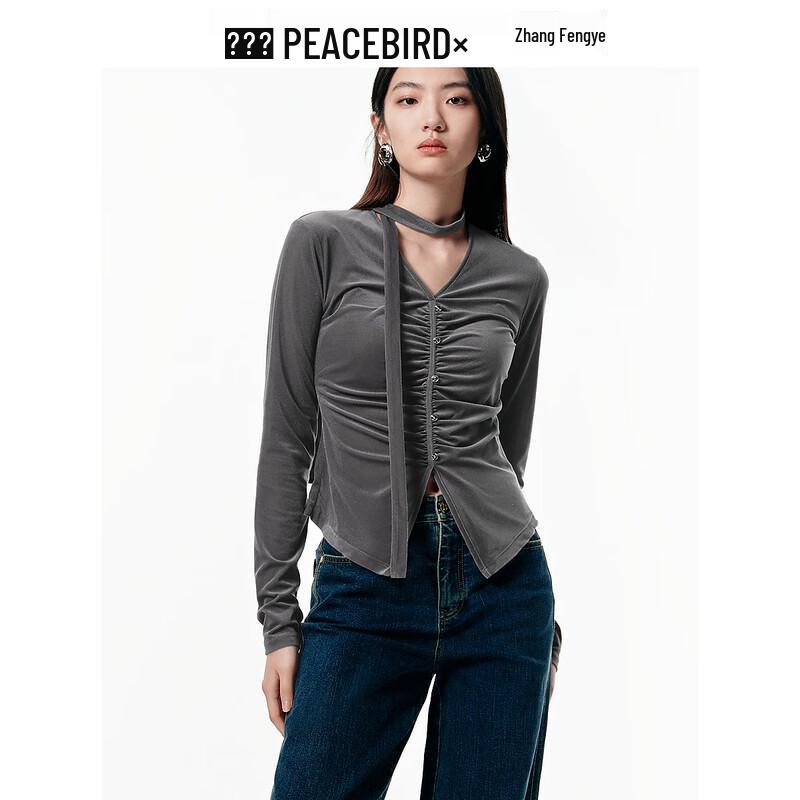 PEACEBIRD Women s Velvet Ribbon V-Neck Knit Top XL