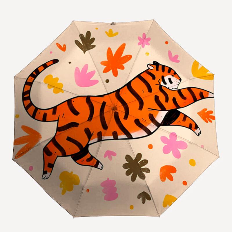 1pc Tiger Illustration Automatic Folding Umbrella, 8-Rib Iron Frame, Casual Outdoor Accessory for Birthday Festival Gifts Yy251128196