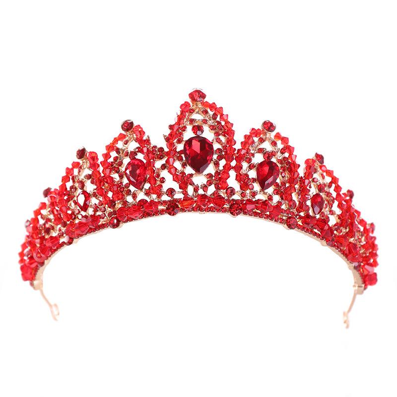 Red Crystal Crown Bride's Toasting Attire  Crown Headwear  Wedding Hair Accessories