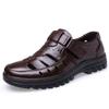 Hollow Leather Shoes Men's Leather Soft Sole Velcro Hole Hole Father Summer Sandals Breathable Men's Casual Shoes Middle-aged and Elderly