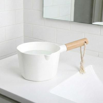 Wood Handle Water Bucket 1.3L Bathroom Bath Tub Sink