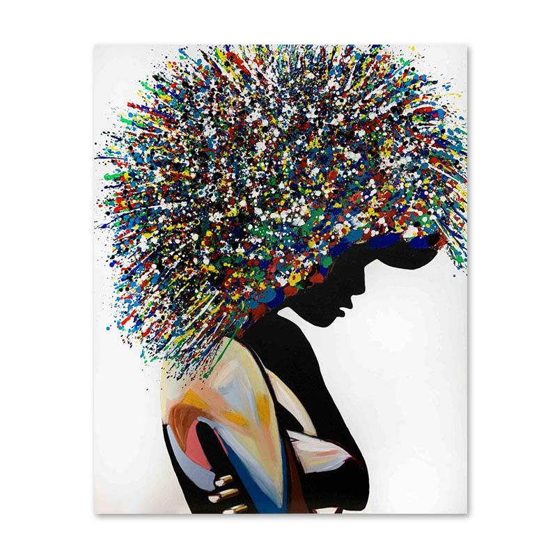 Abstract Woman Colorful Hair Watercolor Canvas Painting Poster Prints Wall Art Pictures for Living Room Home Decoration Cuadros