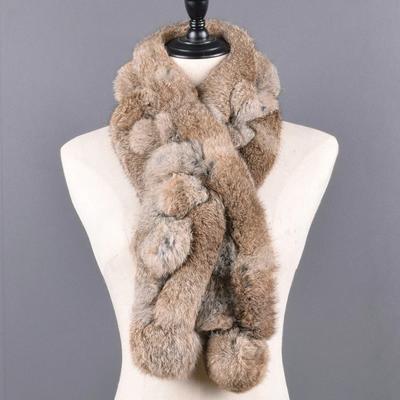 Damen Winter Kaninchenfell Schal 100% Natur Kaninchenfell Mode warm Und Weich Halstuch Großhandel Pompom Fellschals Stirnbänder