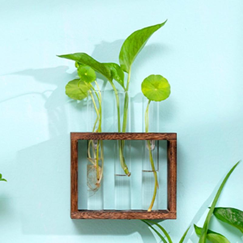 Creative Wooden Hydroponic Shelf Vase: Hanging Glass Ornament for Plant Decoration