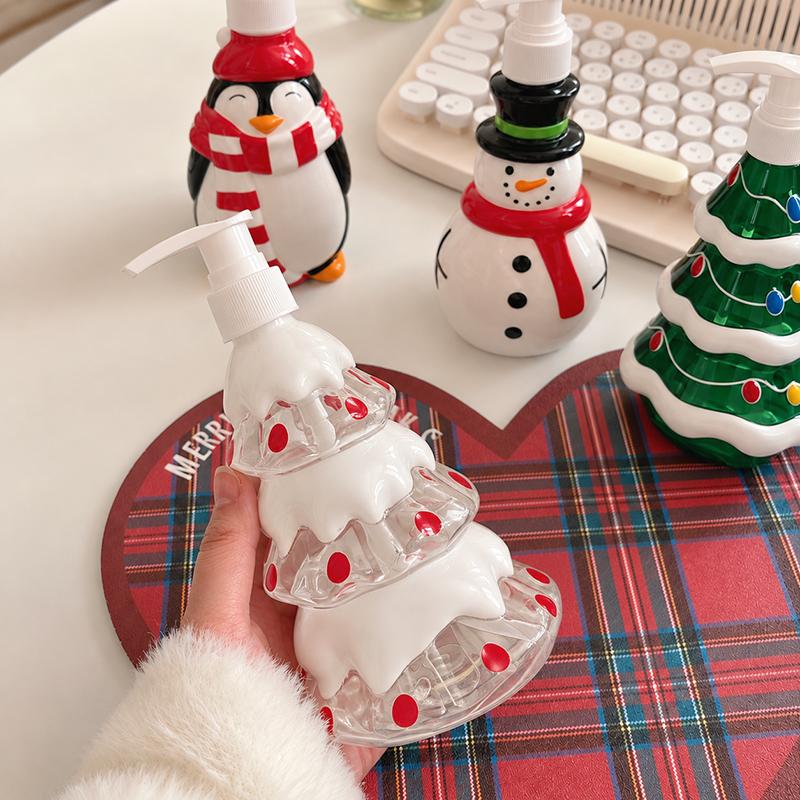 300ML Christmas Soap Dispenser Santa Snowman Penguin Pump Bottle Shampoo Lotion Refillable Container Bathroom Accessories