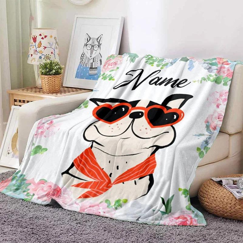 Personalized Name Blanket Cartoon Animal Exclusive Print Name Flannel Blanket Fun Gift Blanket