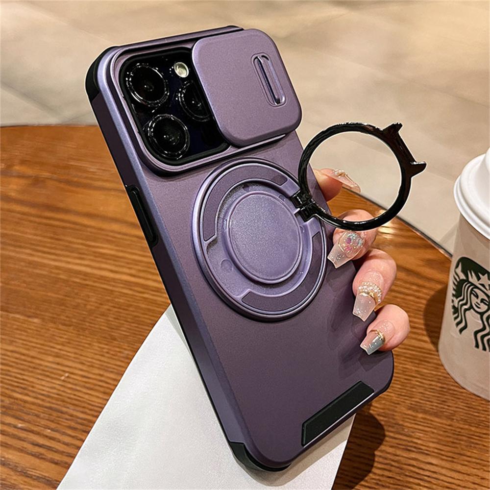 Slide Camera Protection Armor Magnetic Case For For Iphone 16 15 14 Plus 13 12 11 Pro Max Magnetic Ring Stand Bracket Cover For iPhone 12