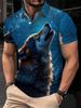 Men's 3D Wolf Print Polo Shirt Black Green Short Sleeve Lapel Neck Casual Polo Shirts Streetwear Breathable Sport Tees For Men