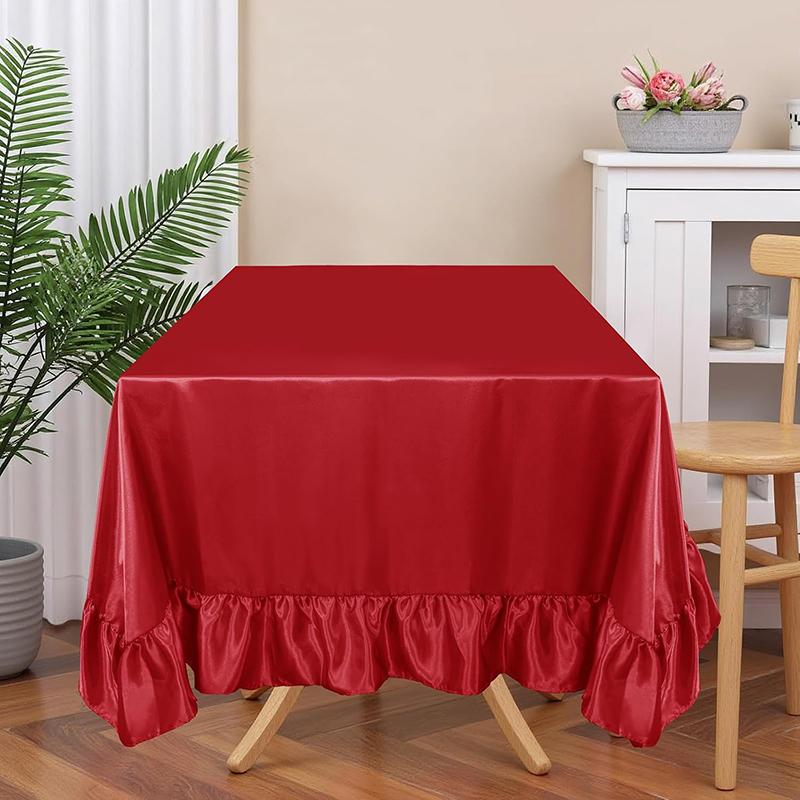 Kersttafelkleed met ruches Satijnen Zijdezachte Tafeldecoratie Rechthoekig Boerderij Tafelhoes Vintage Tafelrok voor Keuken Eetkamer 100x150cm
