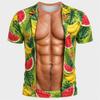 Divertente T-shirt 3D a Maniche Corte con Addominali e Peli sul Petto, Estate Spiaggia Vacanza Novità Festa Famiglia Outfit Genitore-Figlio